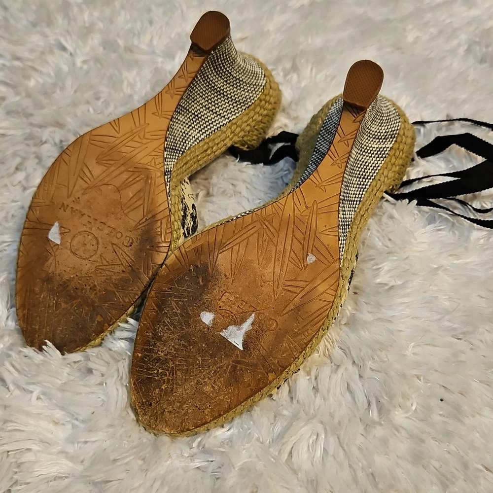 Elegant Black and Cream Espadrilles with Wedge‎ Heel